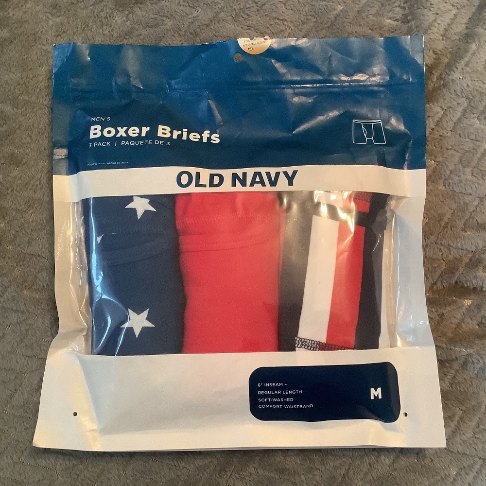 Old Navy Men’s Soft Washed Boxer Briefs 3-pack 6” inseam Americana pattern Sz M